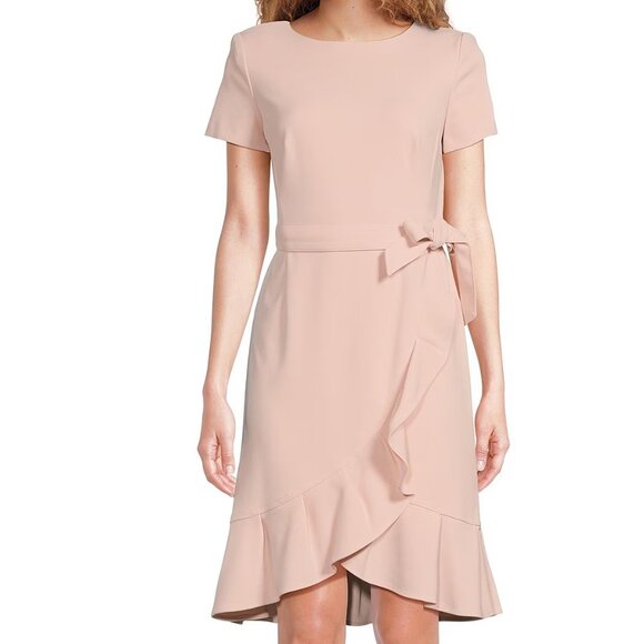 Calvin Klein Dresses & Skirts - Calvin Klein Fit & Flare Dress Size 22W  Light Pink  Ruffle Hem Short Sleeve